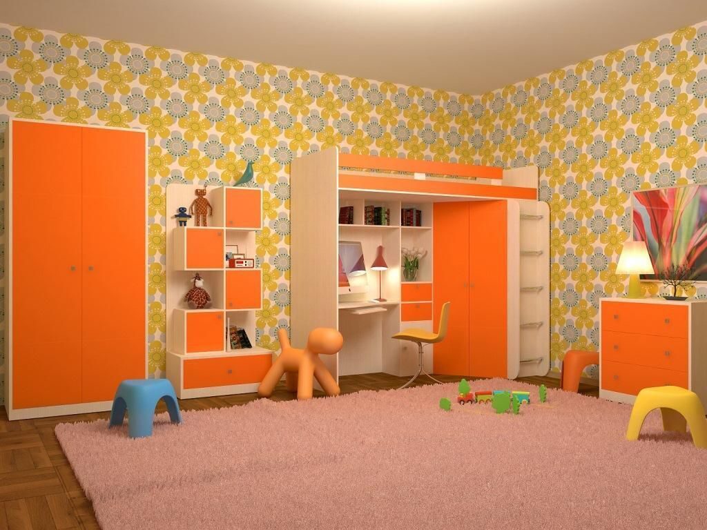 Зелено оранжевая детская мебель